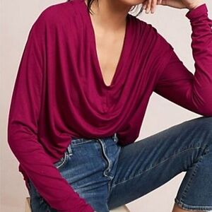 Maeve Anthropologie Melissa Draped Jersey Top in Raspberry Pink Medium